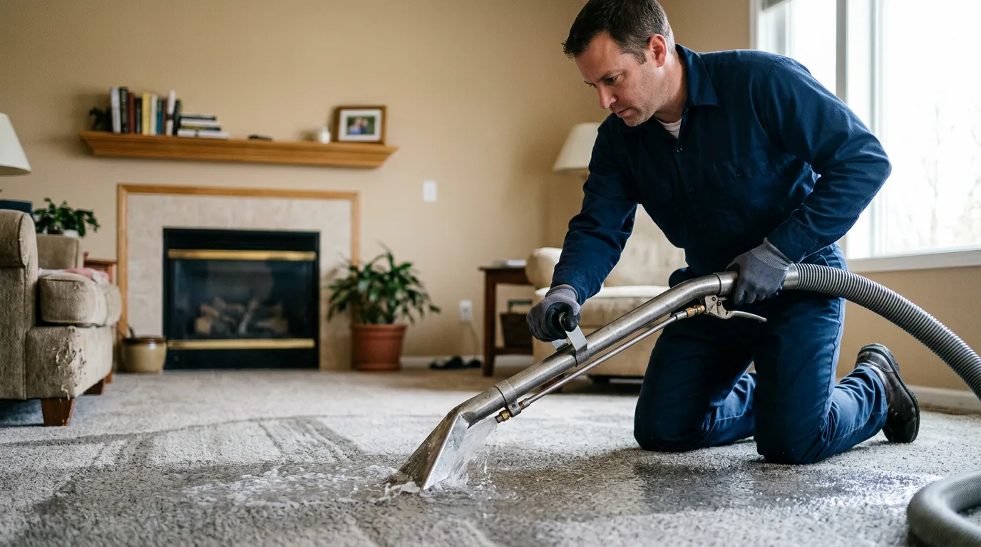 Water damage restoration technician working near Heth, AR